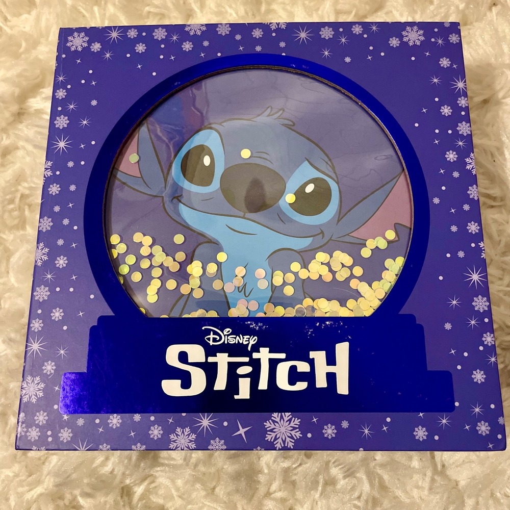 Disney Stitch Blue Holiday Snow Globe Box And Bonus Socks. - Picture 3 of 6